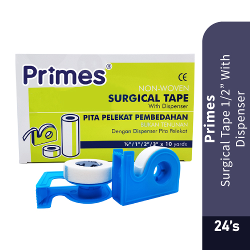 PRIMES Surgical Tape 1/2" with Dispenser (24's) Bandage Tape, Strapping Tape, Adhesive Tape Cutter, 医用胶带, 绷带