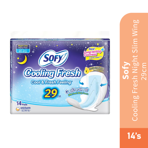 SOFY Cooling Fresh Night Slim Wing Pad 29cm (14's) [Panty Liner/Pantyliner/Sanitary Pad/Tuala Wanita Pad Wanita/衛生棉 sofy