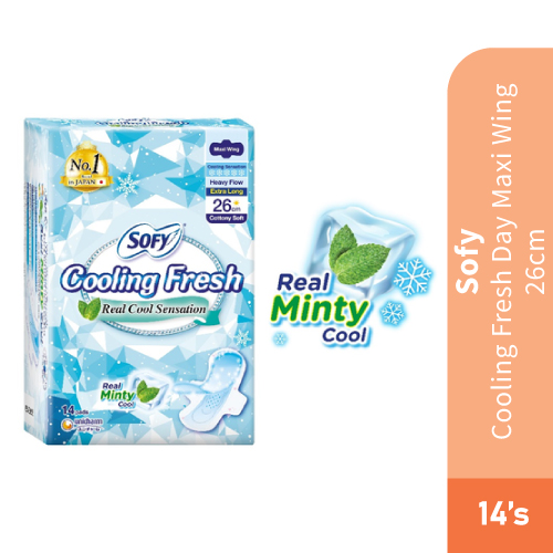 SOFY Cooling Fresh Day Maxi Wing Pad 26cm (14's) [Panty Liner/Pantyliner/Sanitary Pad/Tuala Wanita Pad Wanita/衛生棉 Sofy/卫