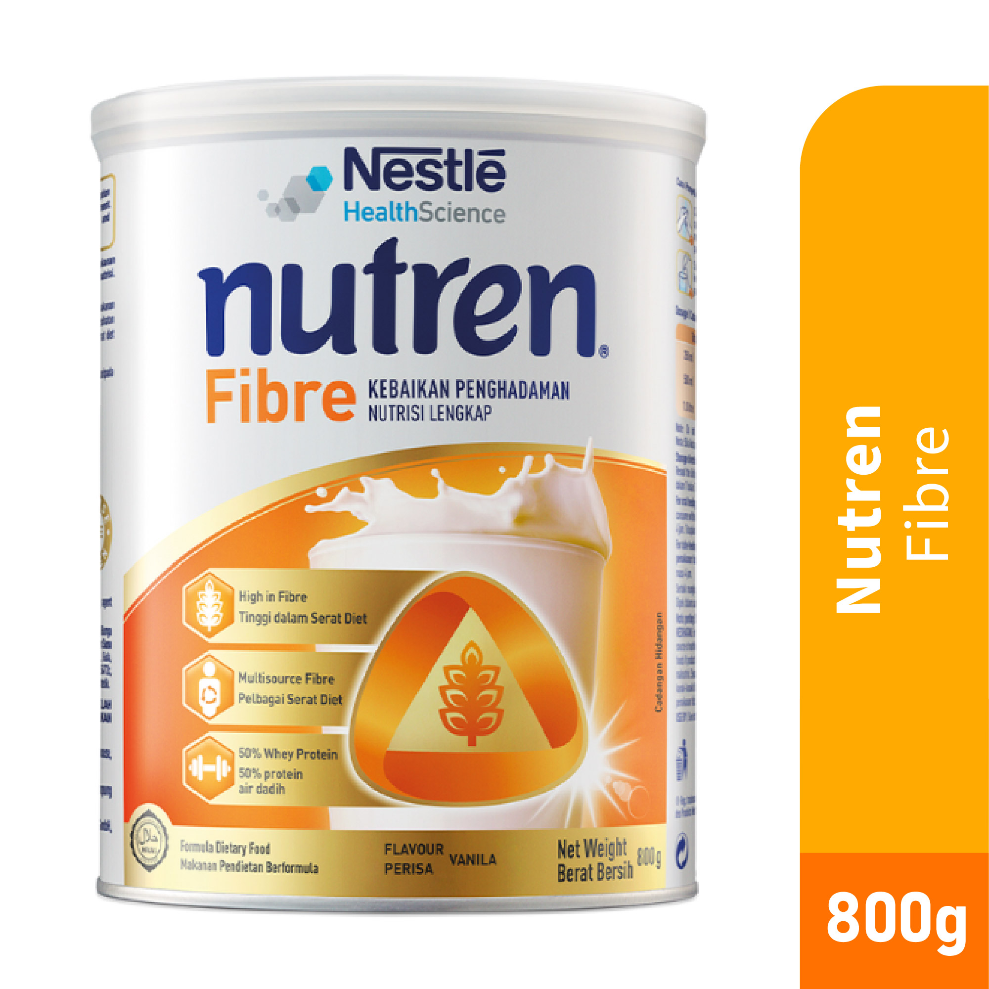 NUTREN Fibre 800g with Whey Protein, High Fiber, Fos, Inulin For Constipation, Diarrhea - Vanilla