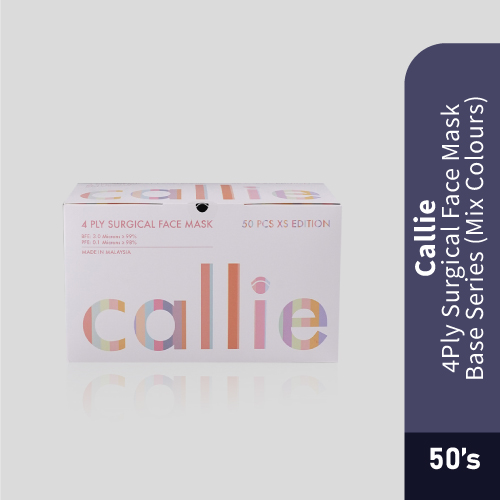 CALLIE Kids Surgical 4ply Face Mask (50's) MIX COLOUR Classic Elastic Earloop Disposable Face Mask- MIX COLOUR