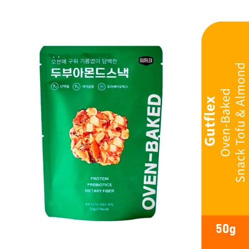 GUTFLEX Oven Baked Snacks Tofu & Almond 50g with Prebiotic, Protein, Korean Snack, Healthy Snack, Keropok