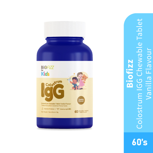 BIOFIZZ Colostrum IgG Chewable Tablet 60's with Vanilla Flavor, Colostrum Milk, Calcium for Kids