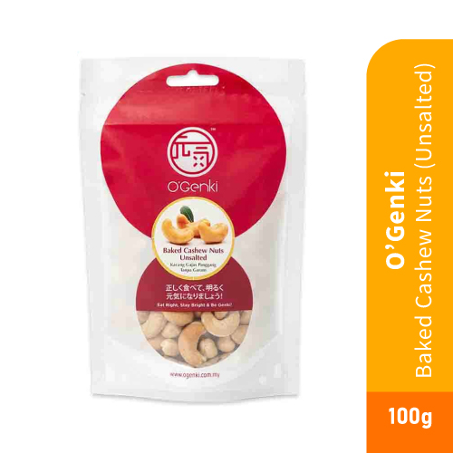 O'GENKI Baked Cashew Nuts 100g Unsalted with Nut, Nuts, Kekacang, Kacang for Snacks, Keropok, 零食