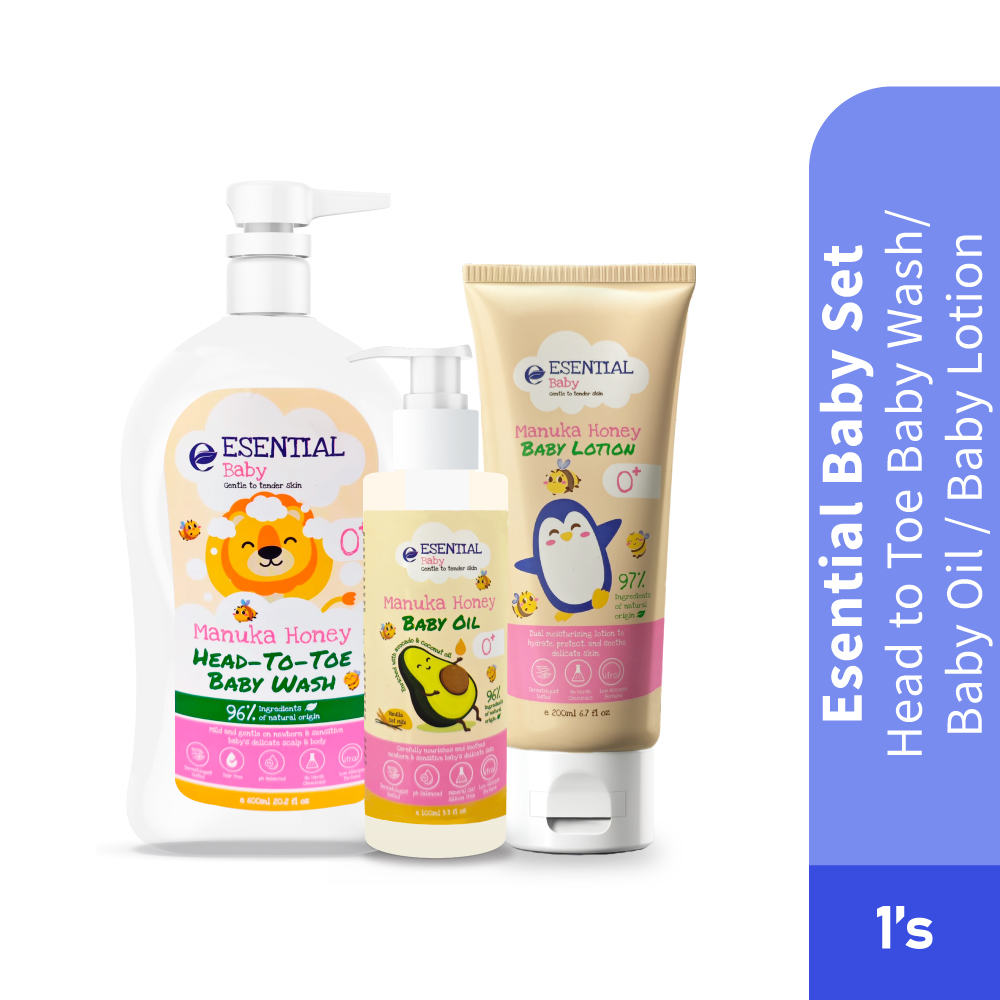 ESENTIAL Baby Set (Head-To-Toe Baby Wash 600ml / Manuka Honey Baby Oil 100ml / Manuka Honey Baby Lotion 200ml)