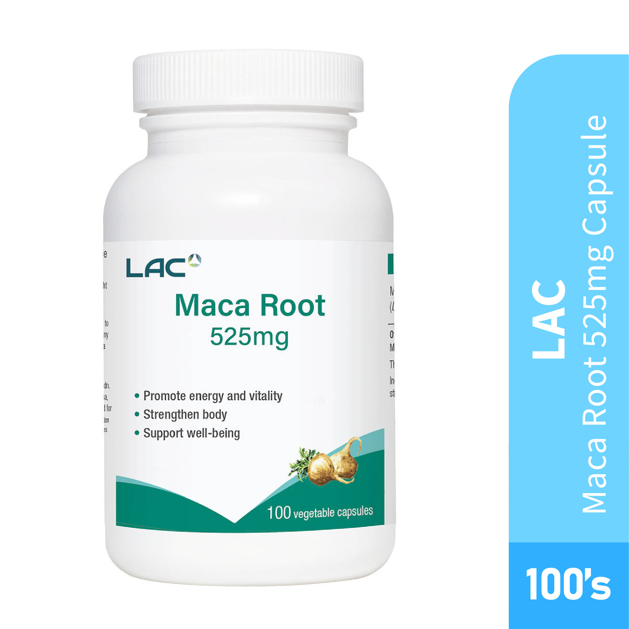 LAC Maca Root 525mg Capsule 100's with Maca, Maca Booster, Maca Root Supplement for Vitality , Energy Booster