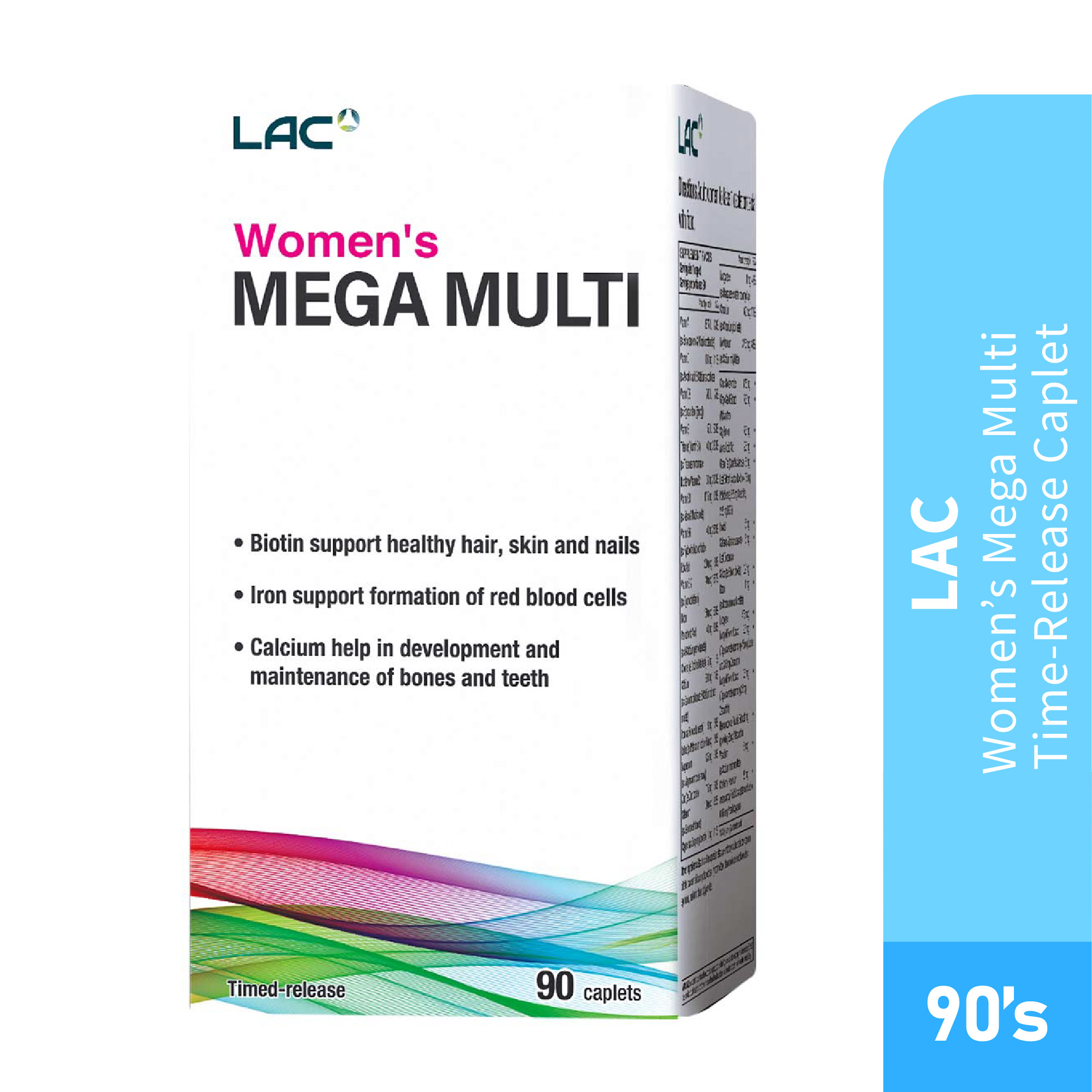 LAC Women Mega Multi Time Release Caplet 90's for Women, Vitality, Women Supplement, Biotin, Iron , Calcium