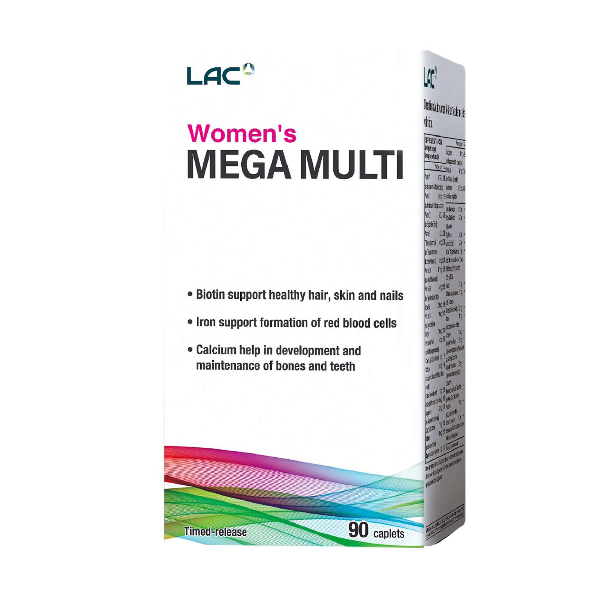 LAC Women Mega Multi Time Release Caplet 90's for Women, Vitality, Women Supplement, Biotin, Iron , Calcium