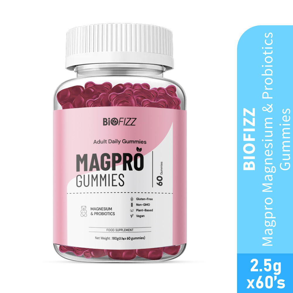 BIOFIZZ Magpro Magnesium & Probiotics Gummies 2.5g x 60's for Gut Health, Sleep, Probiotic Supplement, Gummy, 软糖