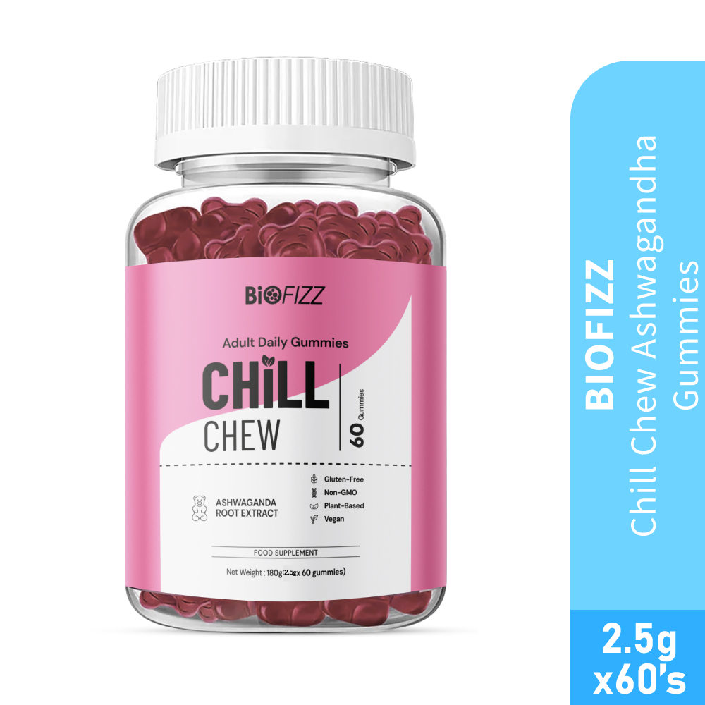 BIOFIZZ Chill Chew Ashwagandha Gummies 2.5g X 60's for Relax, Sleep, Stress, Gummy, Gummy Halal, 软糖