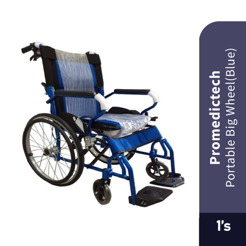 PROMEDICTECH Portable Big Wheel Traveling Wheelchair WC-108 Blue -Wheelchair, Medical Supplies, 轮椅