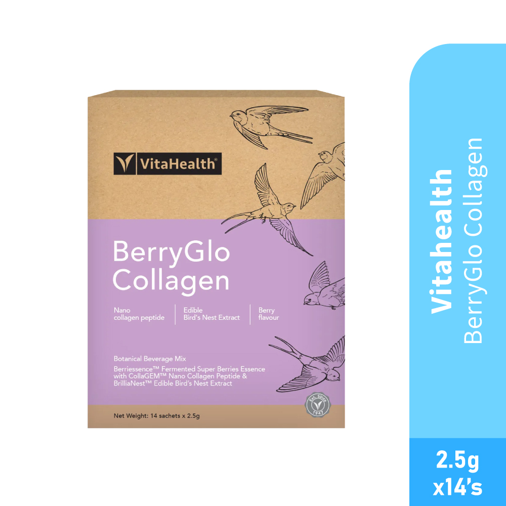 VITAHEALTH Berryglo Collagen 2.5g X 14's with Collagen Peptide, Bird Nest, Sarang Burung, Collagen Drink