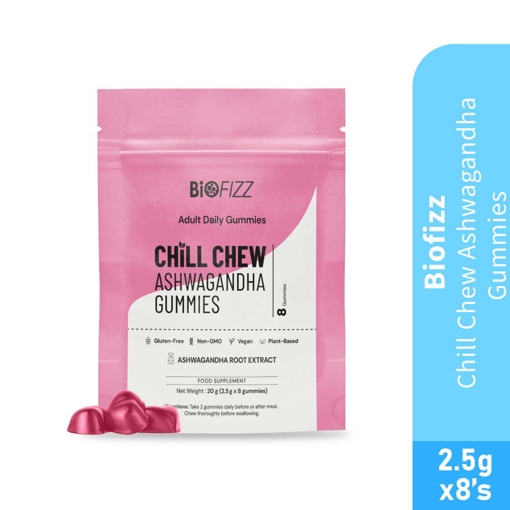 BIOFIZZ Chill Chew Ashwagandha Gummies 2.5g X 8's for Relax, Sleep, Stress, Gummy, Gummy Halal, 软糖