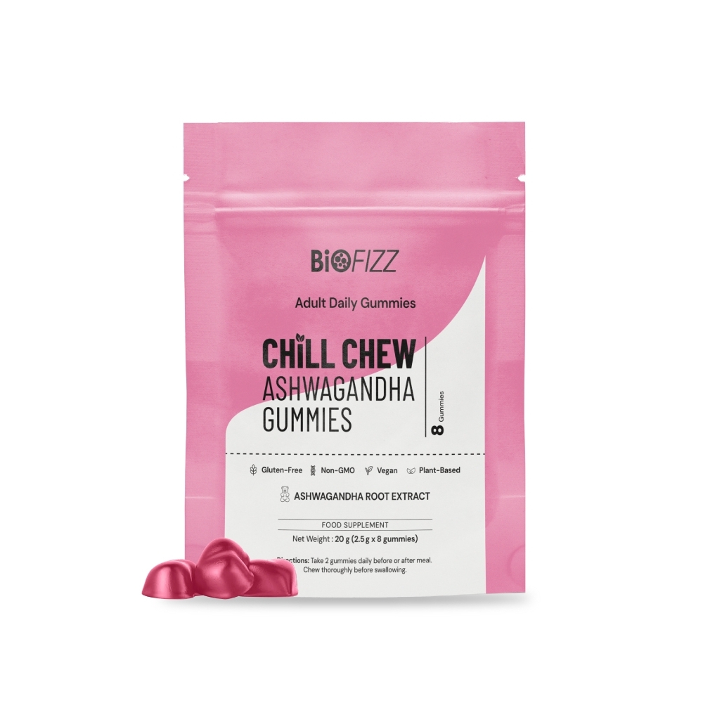 BIOFIZZ Chill Chew Ashwagandha Gummies 2.5g X 8's for Relax, Sleep, Stress, Gummy, Gummy Halal, 软糖