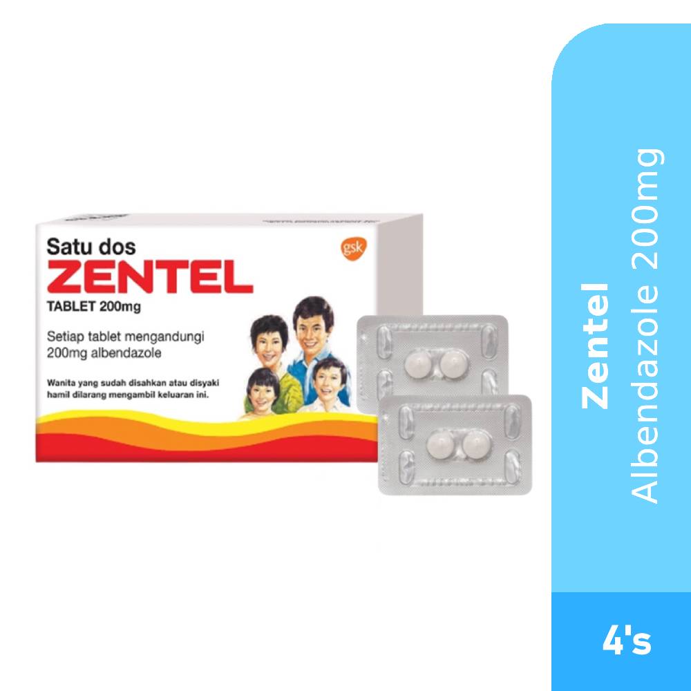 ZENTEL 200mg Albendazole Tablet 4's For Deworm, Ubat cacing