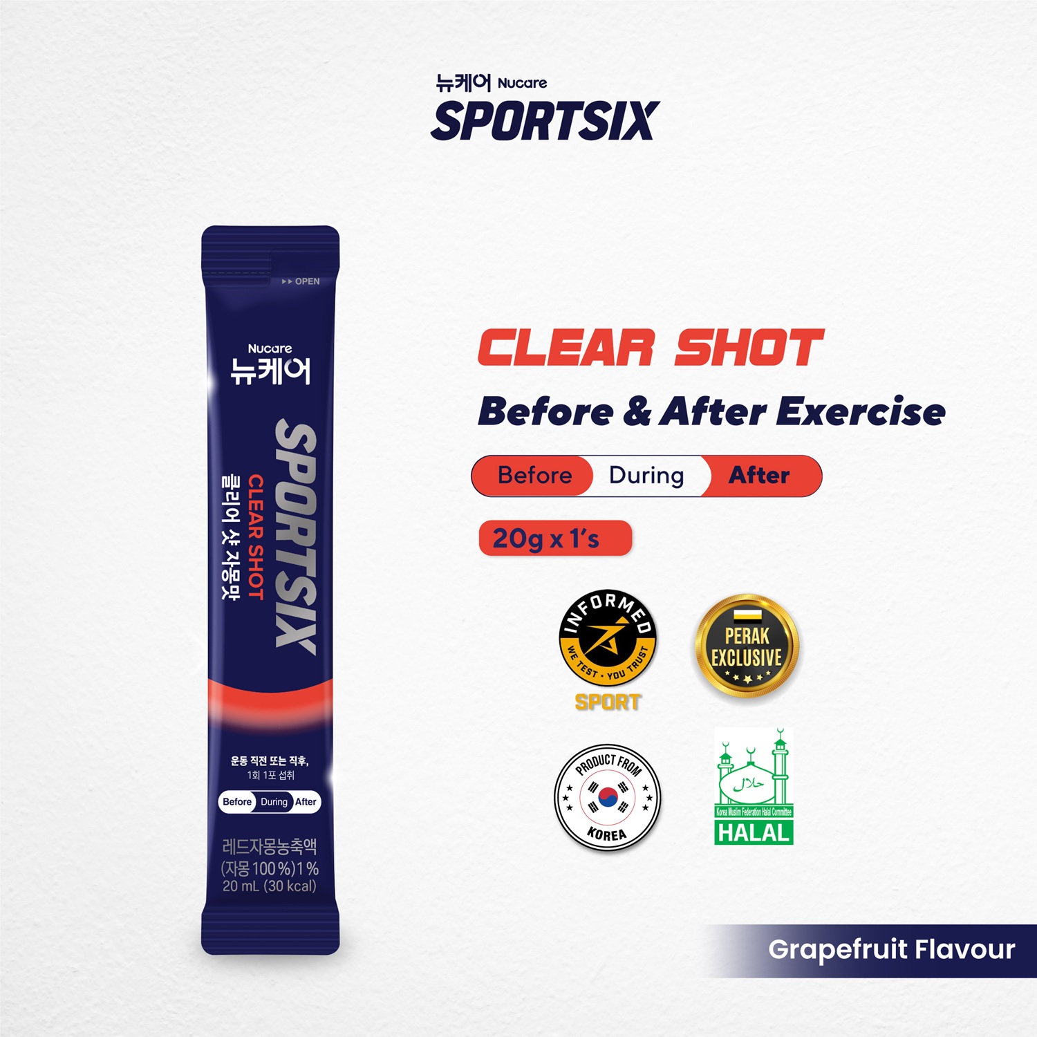 SPORTSIX Clear Shot 20ml for Anti Cramp, Cramp Relief, Energy Gel, Halal Sport Gel