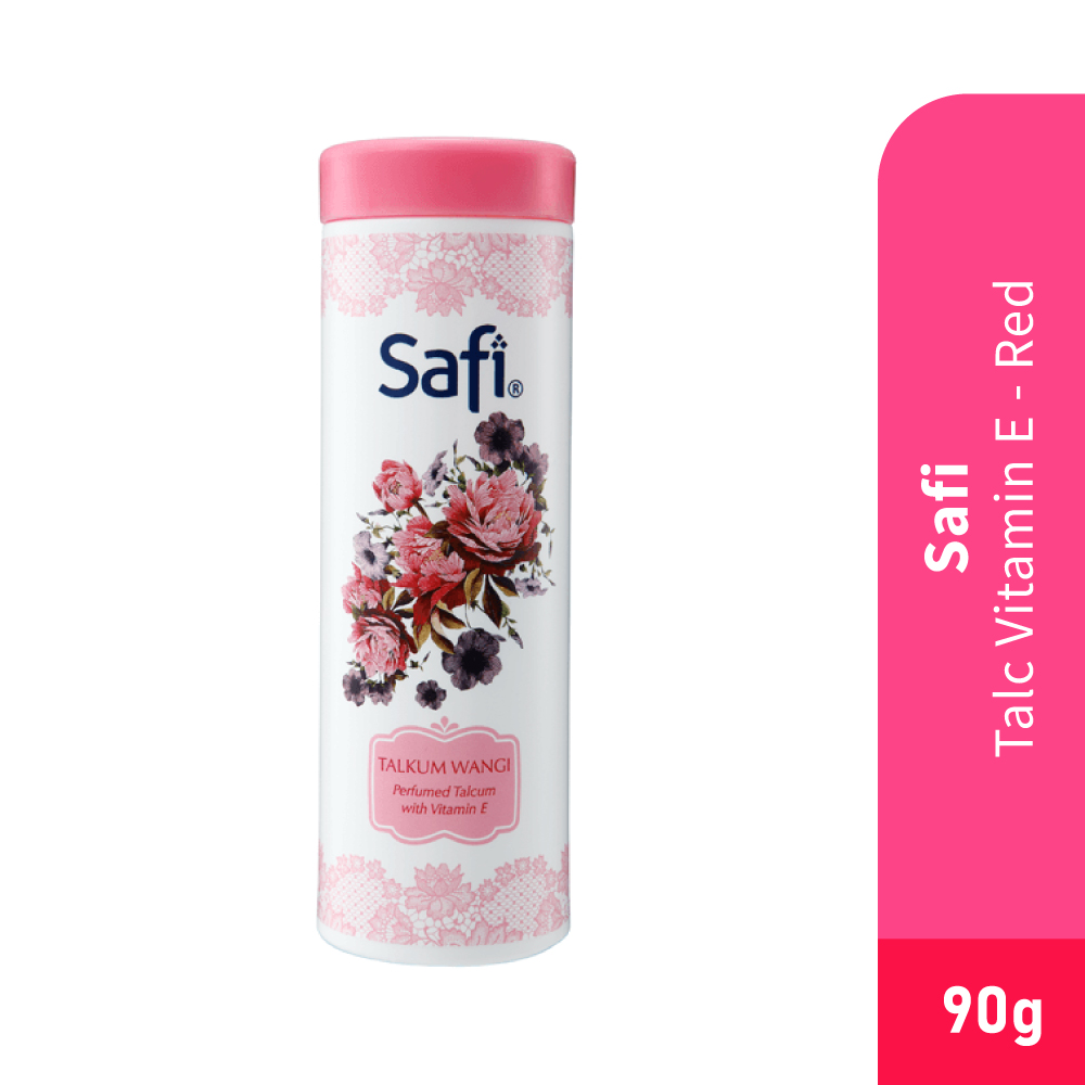 SAFI Talc Vitamin E 90g - Red for Talcum Powder, Bedak Talkum, Talkum Wangi, Bedak Safi