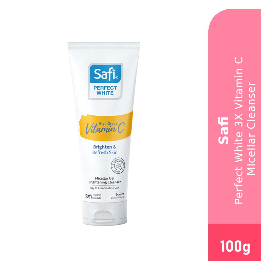 SAFI Perfect White 3x Vitamin C Facial Cleanser 100g - Micellar Cleanser for Face Wash, Pencuci Muka