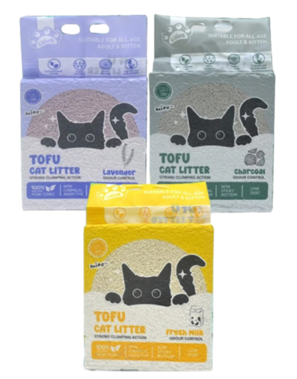 LILIEN Cat Tofu Litter 6L/1.6kg for Pasir Kucing, Cat Litter Tofu, 猫砂 - (Milk/ Lavender/ Charcoal)
