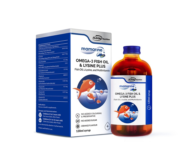 ELDON NUTRITION MAMARINE OMEGA-3 FISH OIL & LYSINE 120ML X 2/ PROMO PACK