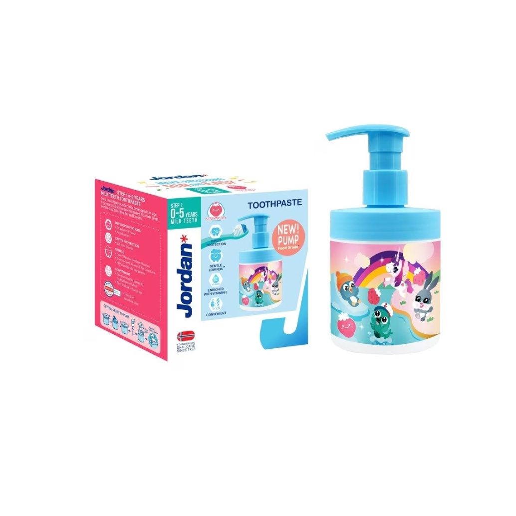 JORDAN Toothpaste Pump Step 1 188g - Strawberry Kids Toothpaste, Ubat Gigi Kanak-Kanak