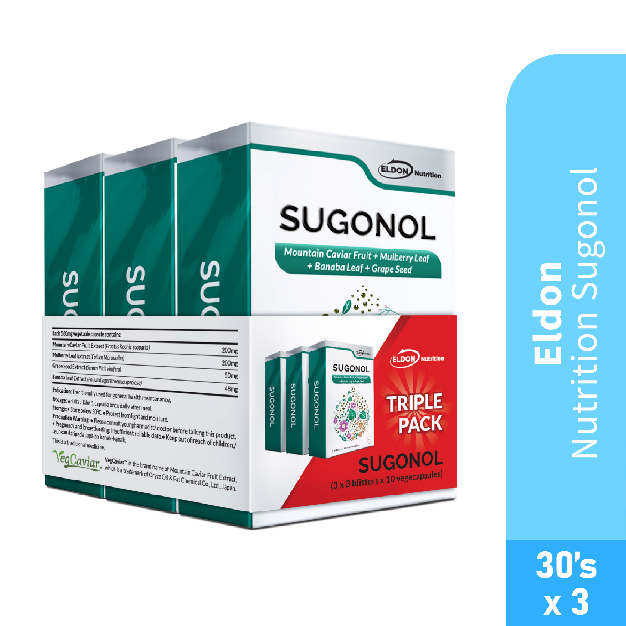 Eldon Nutrition Sugonol (30's x 3) for Diabetes Control, Reduce Blood Glucose