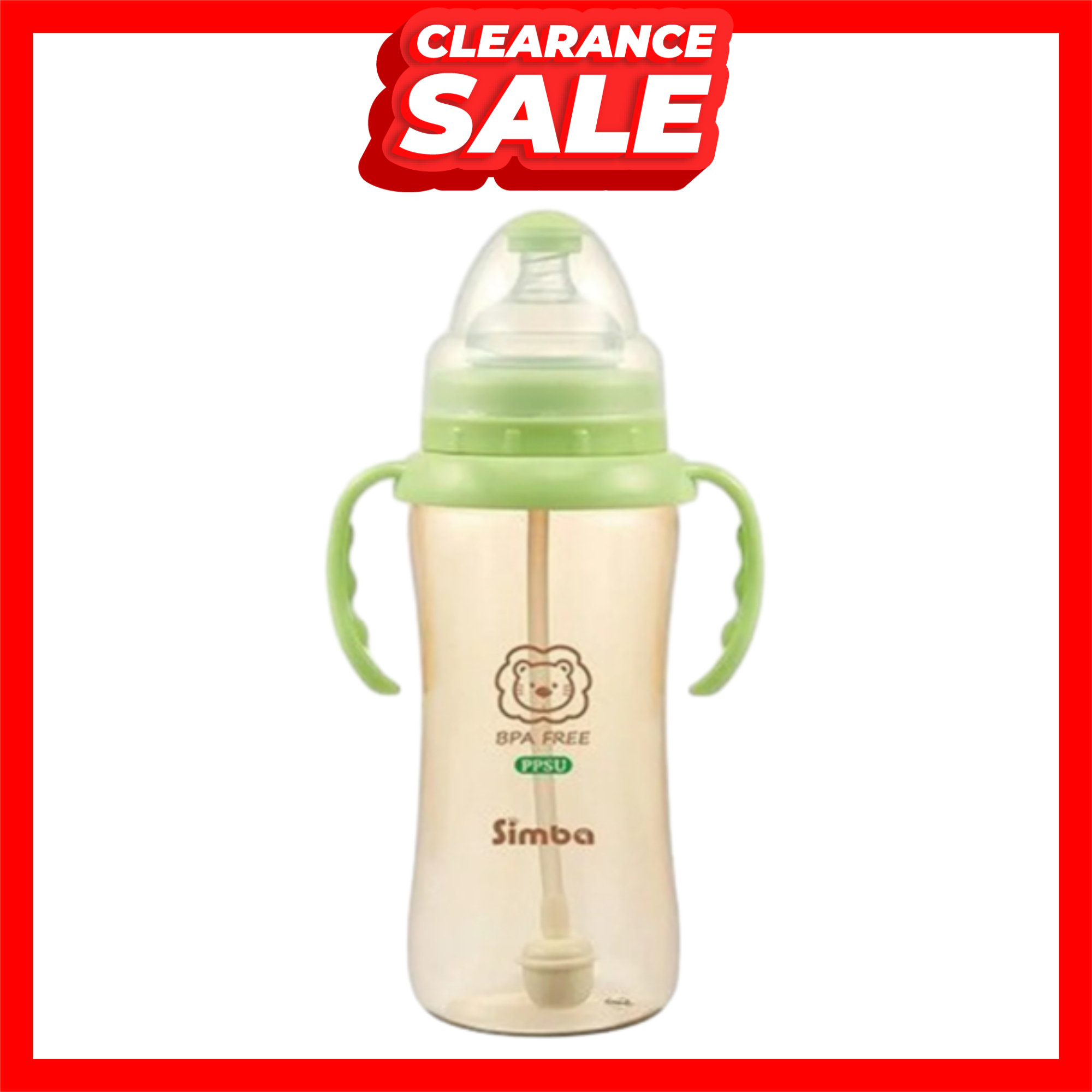 [CLEARANCE] SIMBA PPSU WIDE NECK FEEDING BOTTLE & AUTO STRAW & HANDLE GREEN  360ML (12OZ) (P6183) [Box Minor Damage]