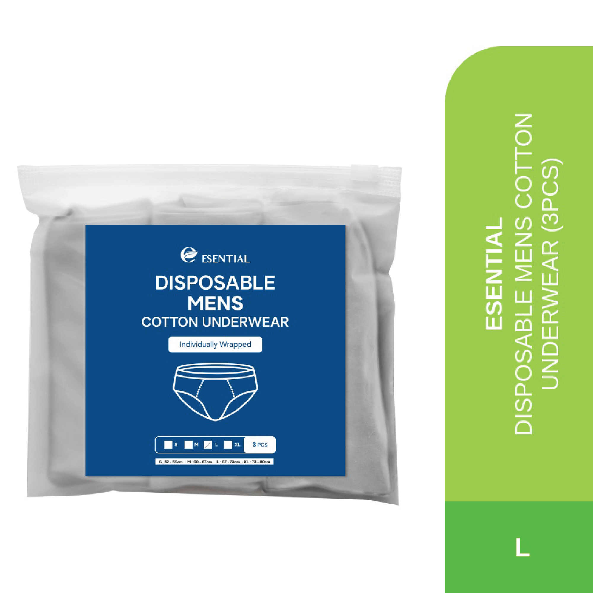 ESENTIAL Disposable Mens Cotton Underwear (3pcs) - L for Men