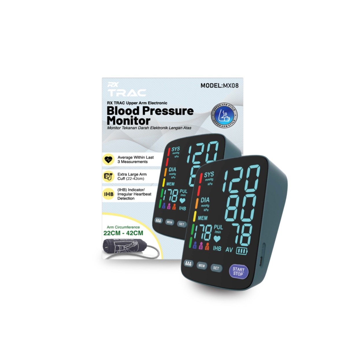 RX TRAC Upper Arm Electronic Blood Pressure Monitor (MX08) for Mesin Blood Pressure, Mesin Tekanan Darah