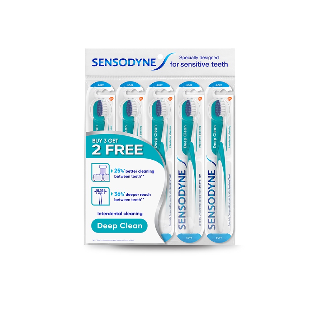 SENSODYNE Deep Clean Toothbrush Soft 5's for Berus Gigi Lembut, Soft Toothbrush, Sensodyne Toothbrush