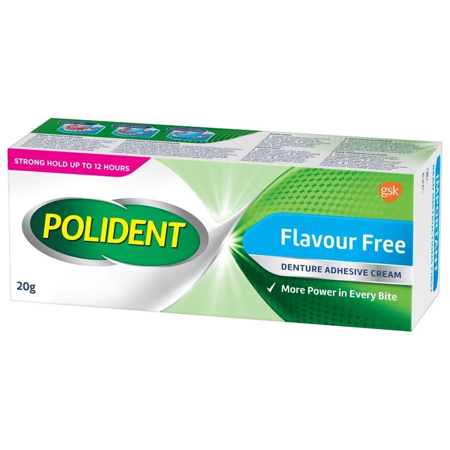 POLIDENT DENTURE ADHESIVE CREAM 20G (FLAVOUR FREE)