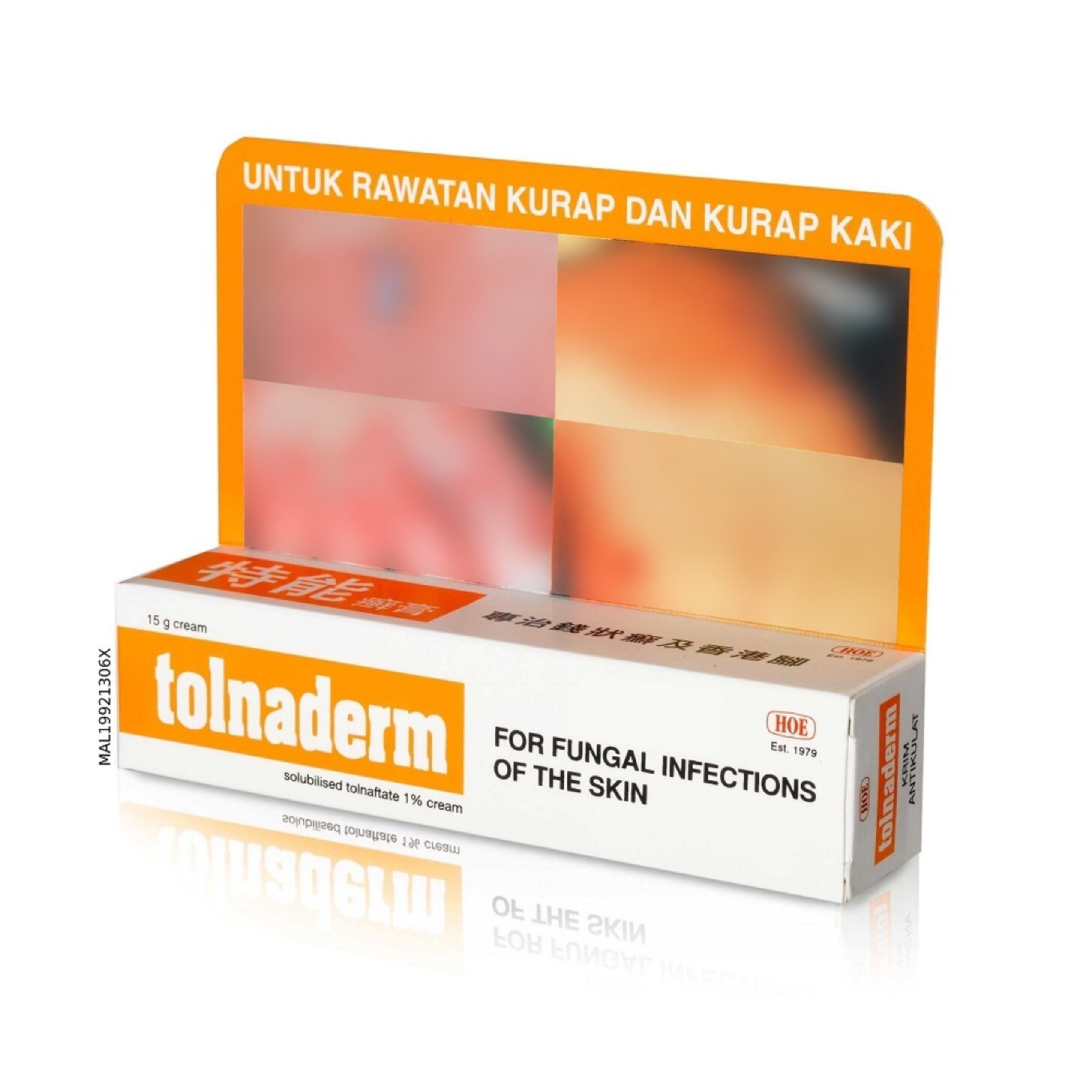 HOE Tolnaderm Cream 15g with Tolnaftate for Antifungal, Ringworm Care, Ubat Kurap