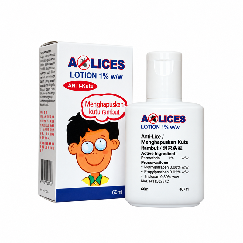 HOE A-Lices Lotion 60ml with Permethrin, Head Lice Treatment, Ubat Kutu Rambut, Anti Kutu