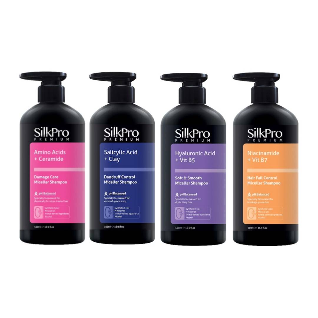 SILKPRO Micellar Shampoo - Dandruff Control/Soft & Smooth/Damage Care/Hair Fall Control (500ml)