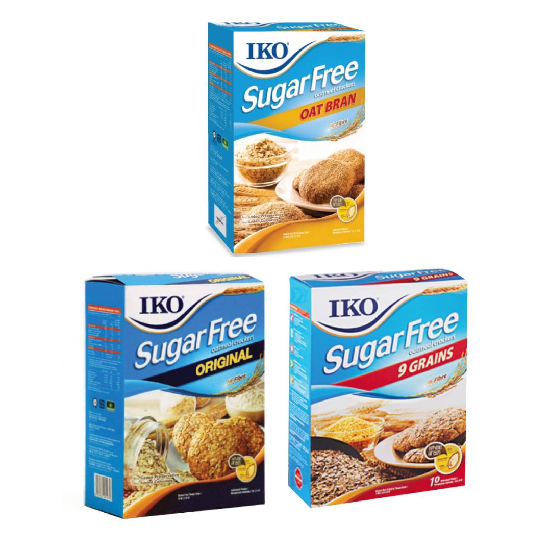 IKO Sugar Free Crackers 178g (Original / Oat Bran / 9 Grains) Sugar Free Biscuit, Diet Biscuit