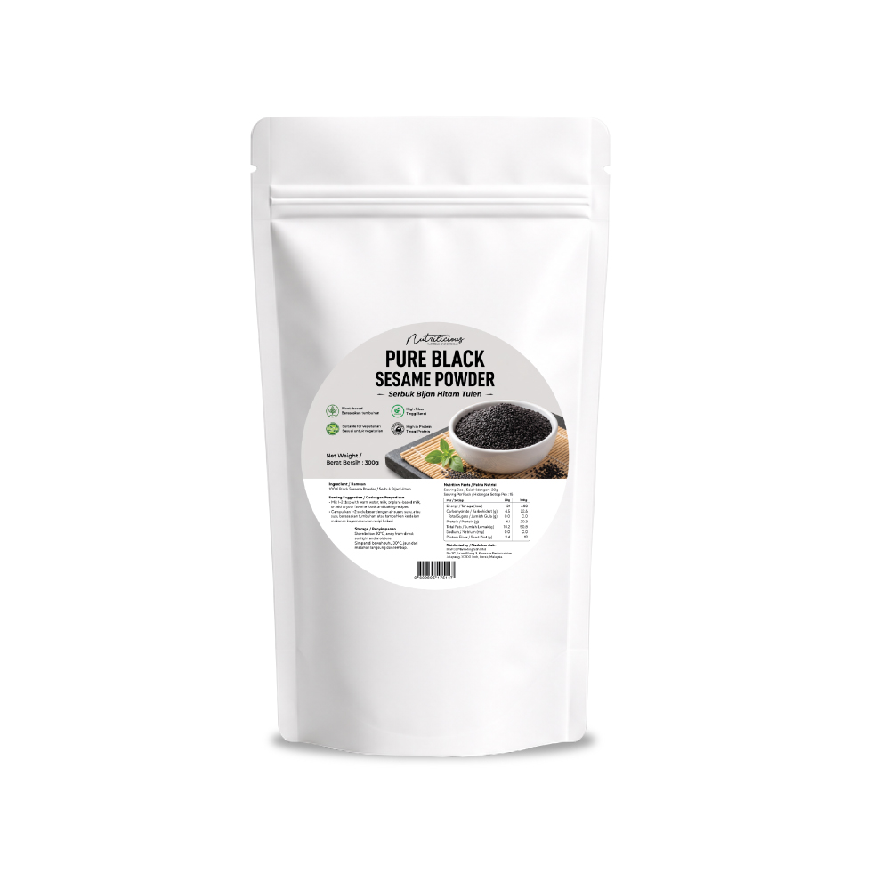NUTRILICIOUS Pure Black Sesame 300g for Black Sesame Powder, Serbuk Bijan Hitam