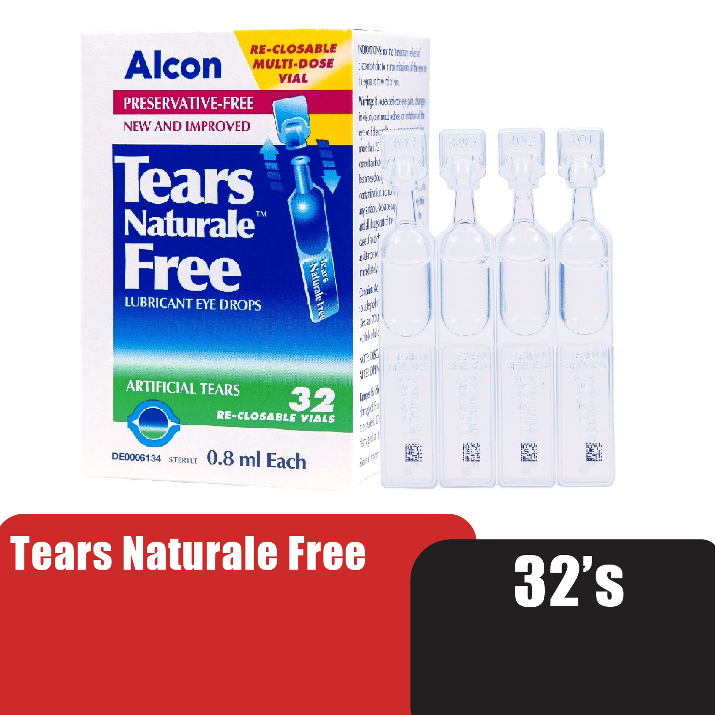 ALCON Tears Naturale Free 32's x 0.8ml - Eye Drop, Eye Lubricant, Eye Drops for Dry Eye