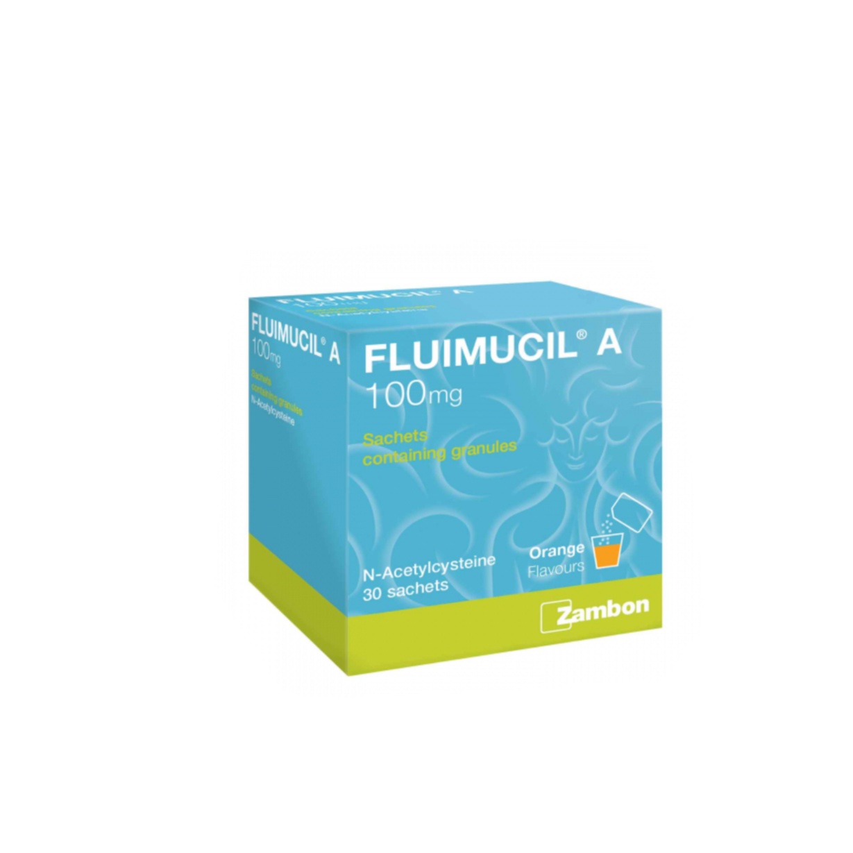 FLUIMUCIL A 100mg 30's for Cough, Phlegm, Phlegm Medicine, Ubat Batuk, Ubat Kahak, 止咳药, in Sachet - Orange