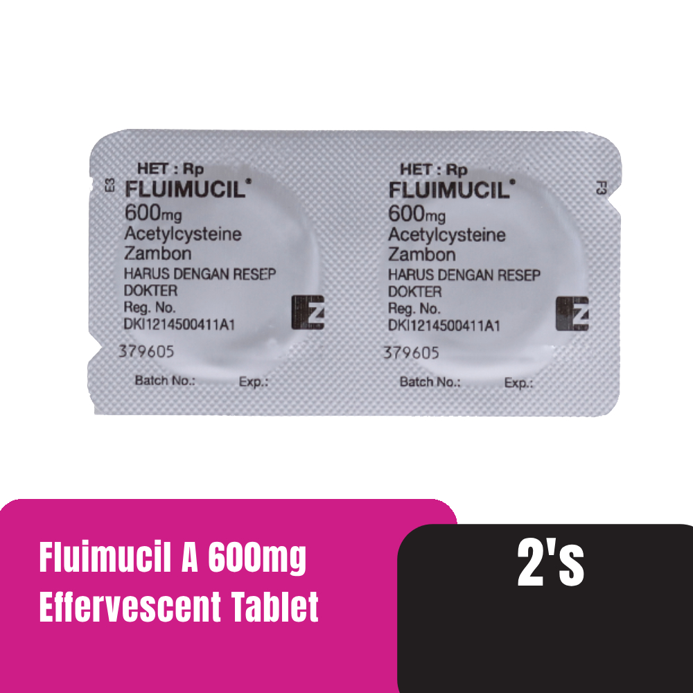 FLUIMUCIL A 600mg Effervescent 2's for Cough, Phlegm, Phlegm Medicine, Ubat Batuk, Ubat Kahak, 止咳药  - Lemon