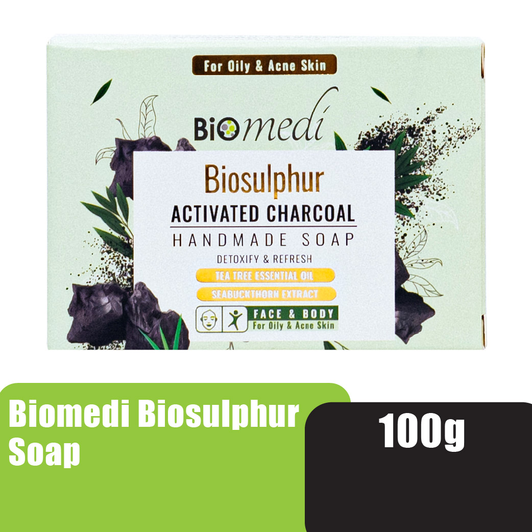 BIOMEDI Biosulphur Soap 100g with Activated Charcoal- Body & Face Clanser (for Oily & Acne Skin)
