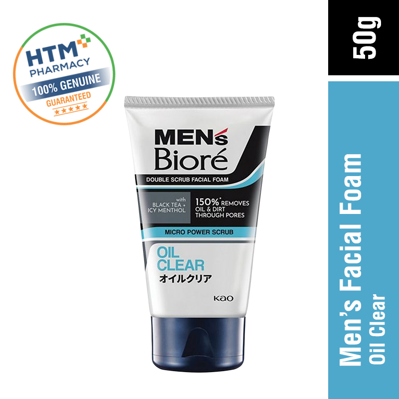 Biore Men's Double Scrub Facial Foam 50G - Oil Clear