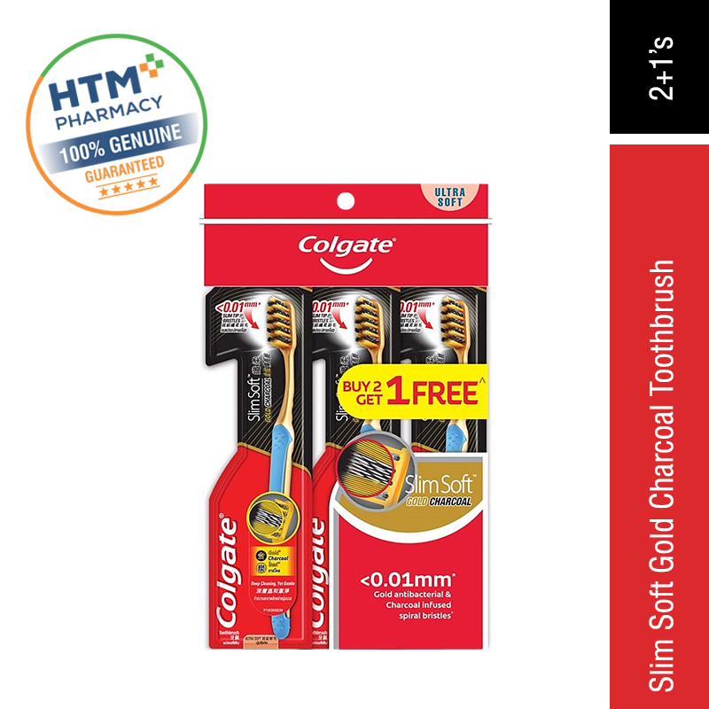 COLGATE TOOTHBRUSH SLIM SOFT GOLD CHARCOAL B2F1