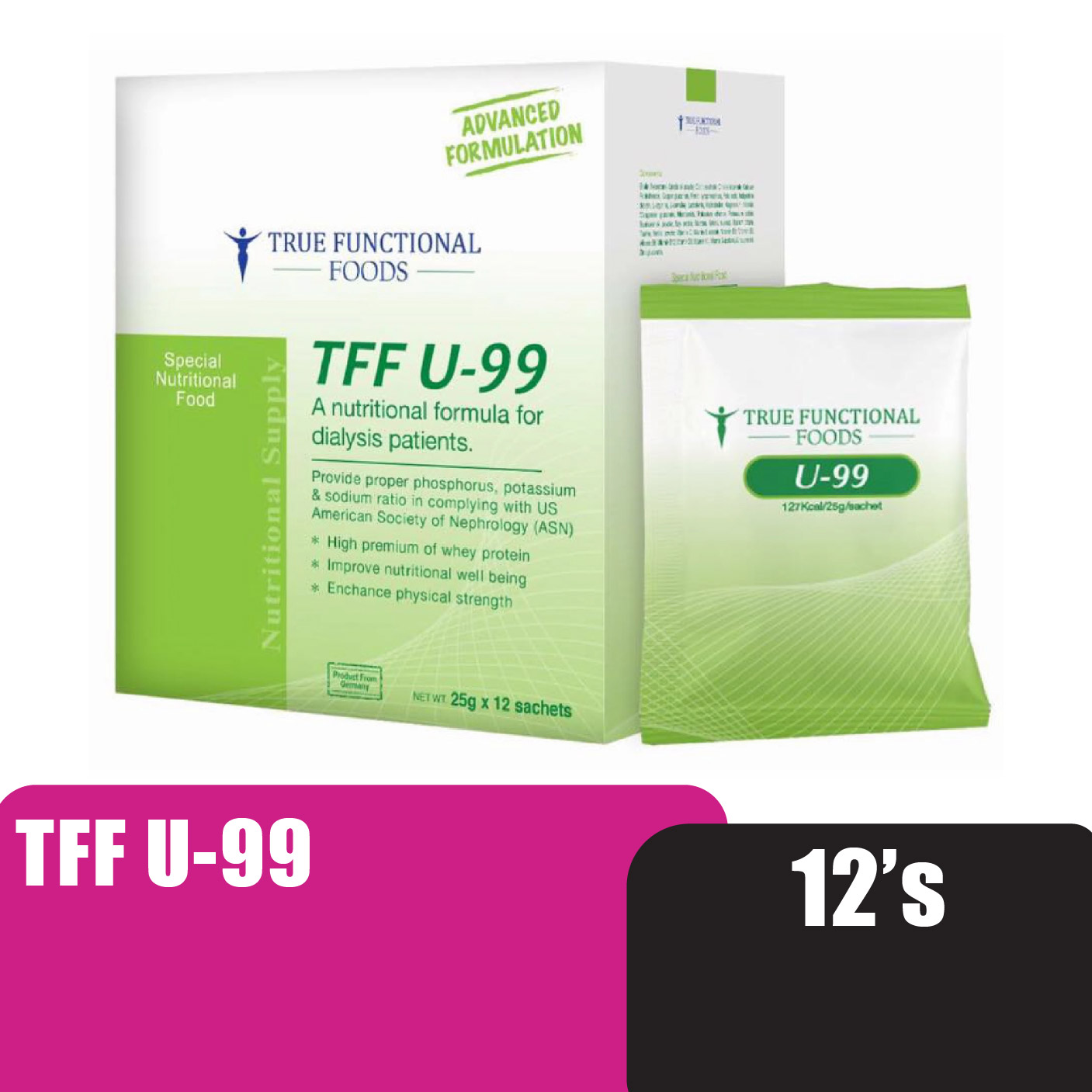 True Functional Foods Nutritional Non-Soya Whey Protein U-99 12's for dialysis patient