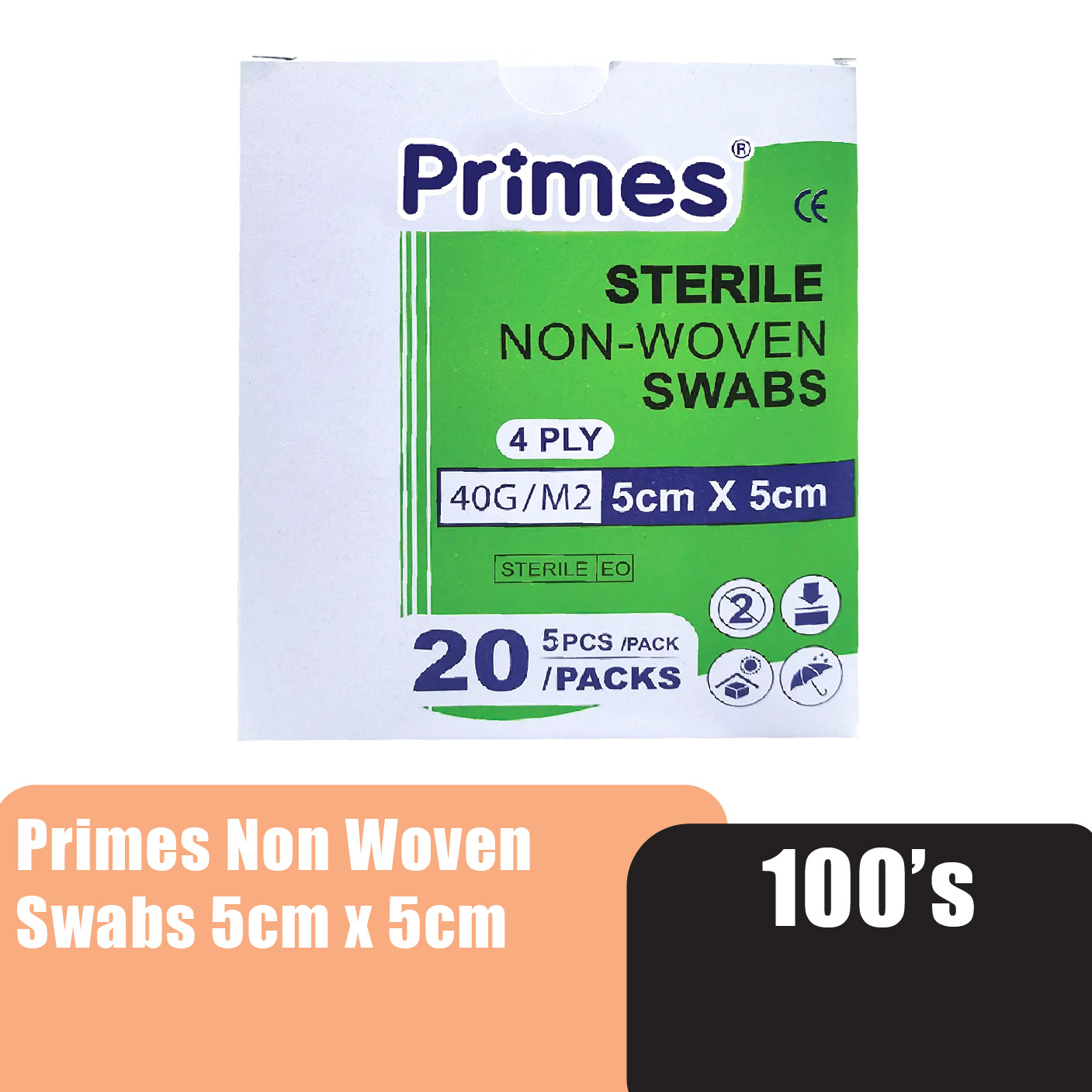 PRIMES Non-Woven Gauze Swab 40G/M2 5cm x 5cm 100's (Unigloves)