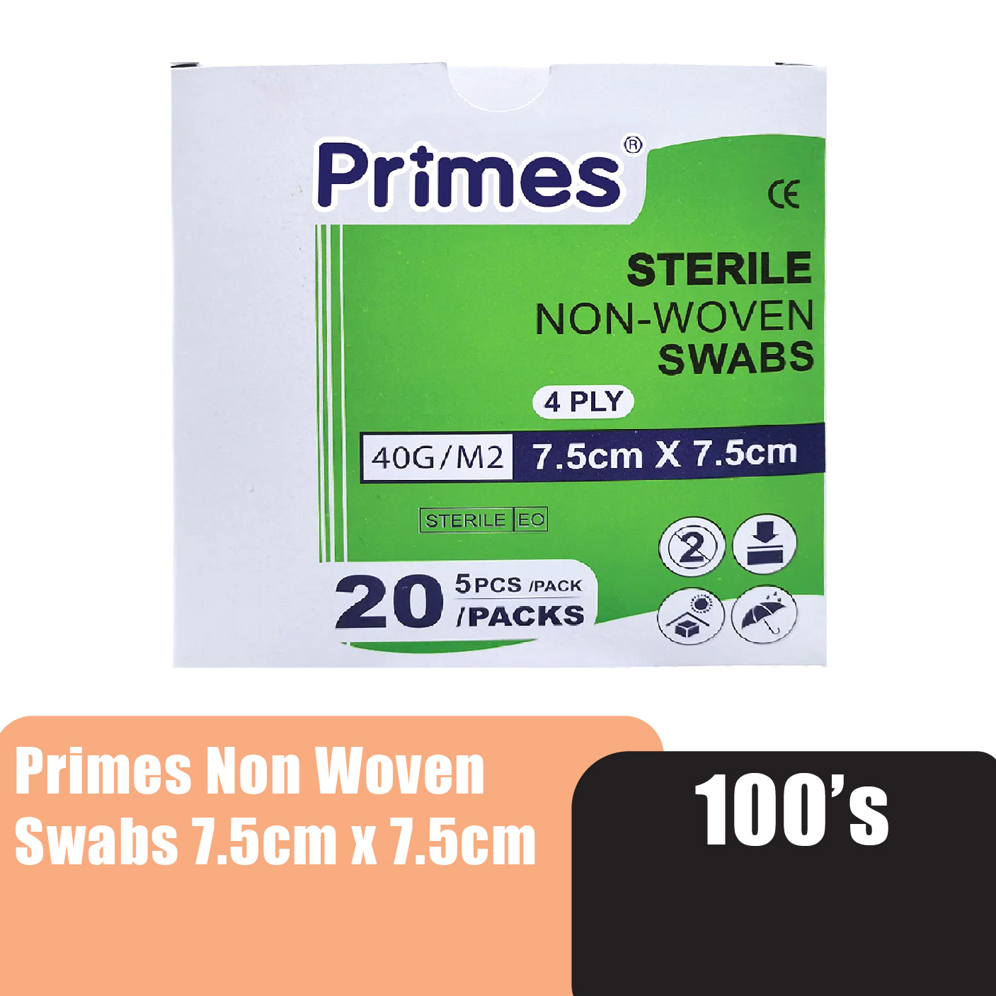 PRIMES Non-Woven Gauze Swab 40G/M2 7.5cm x 7.5cm 100's (Unigloves)
