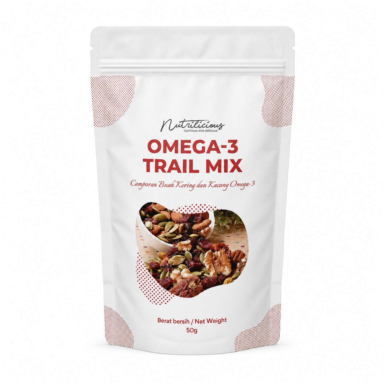 NUTRILICIOUS Omega 3 Trail Mix Nuts Mixed Nuts and dried fruits 50g