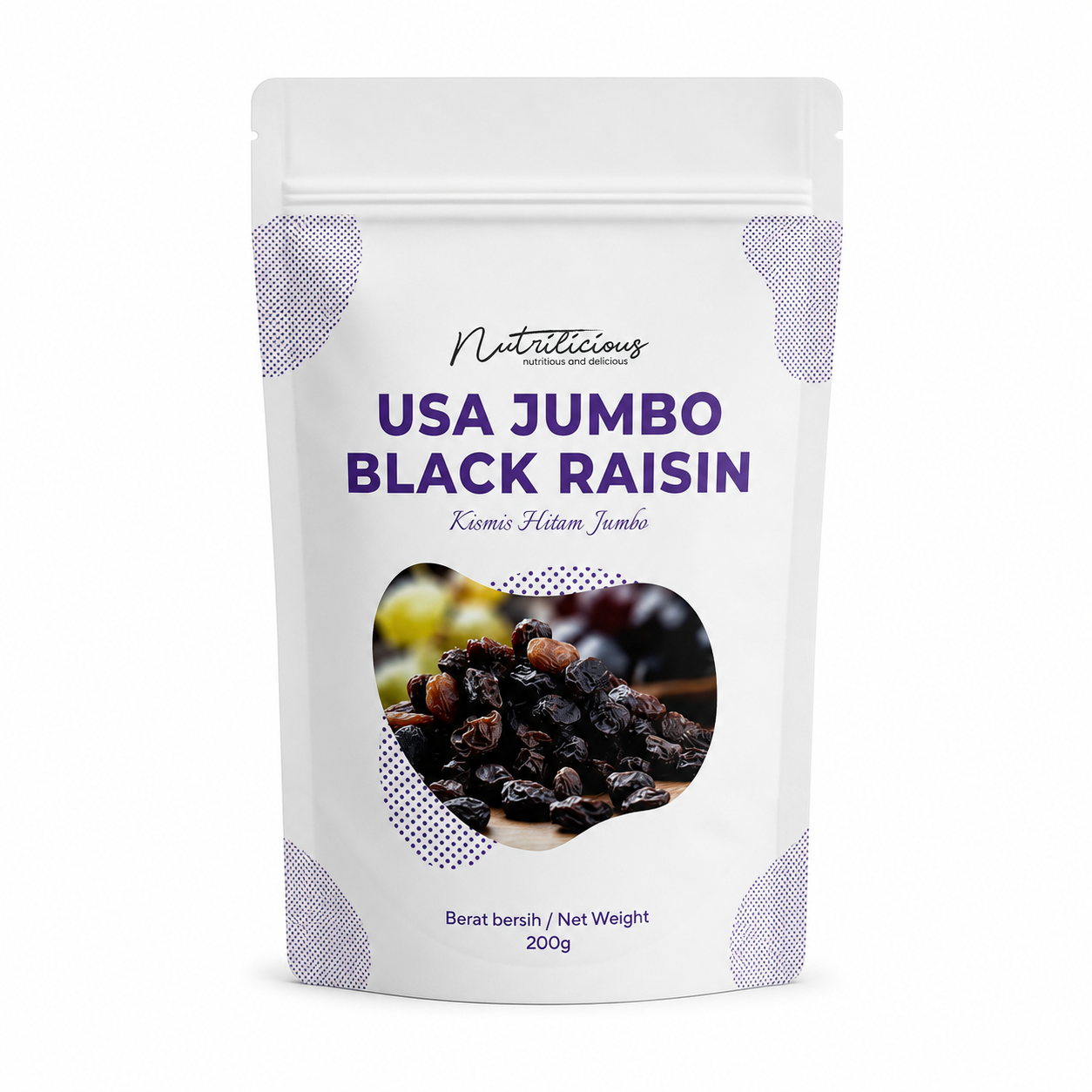 NUTRILICIOUS Usa Jumbo Black Raisin Jumbo Raisin Organic 200g for Kismis Hitam Besar (Raisins Kismis Jumbo)