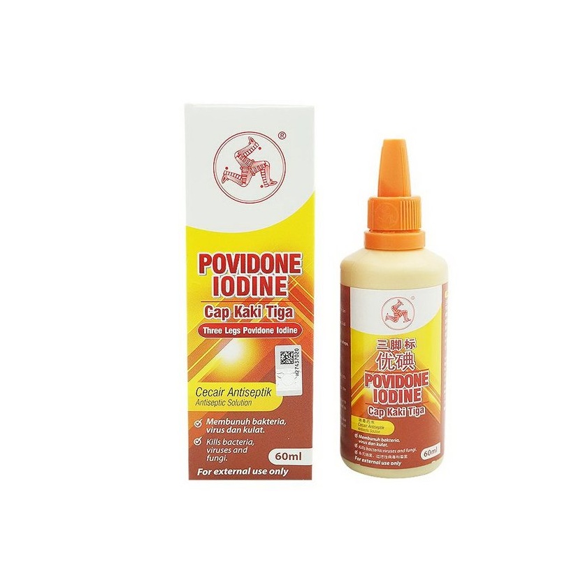 THREE LEGS POVIDONE IODINE ANTISEPTIC SOLUTION 60ML