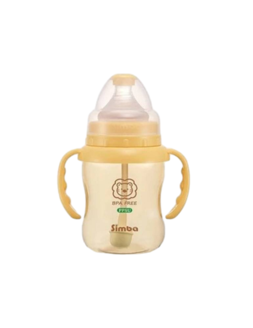 SIMBA PPSU Wide Neck Orange Feeding Bottle 200ml with Auto Straw & Handle - Bottle Feeding , Baby Feeding ,奶瓶
