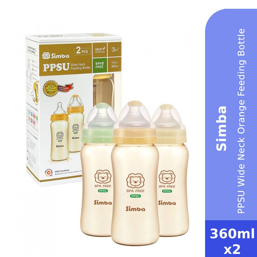 SIMBA PPSU Wide Neck Orange Feeding Bottle 360ml with 2 Pcs Cross Hole - Bottle Feeding , Baby Feeding ,奶瓶